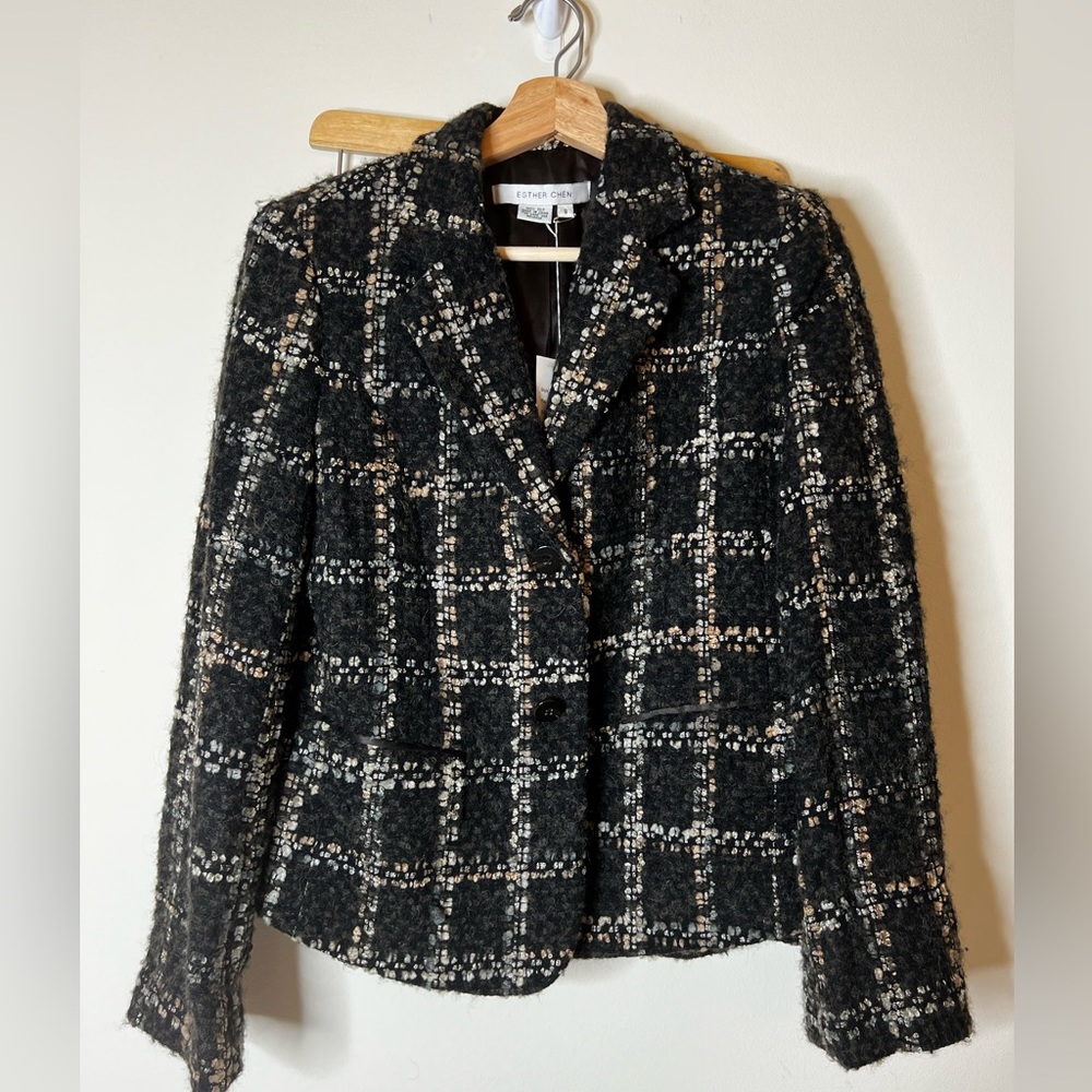 ESTHER CHEN BUCKLE ALPACA BLEND PANELED PLEATED KNEE LENGTH SKIRT &BLAZER SIZE 8